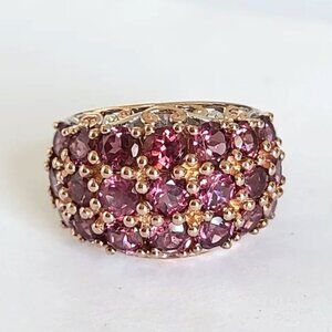 Gems en Vogue Boho Palladium Silver White Rose Gold Garnet Cluster Cocktail Ring